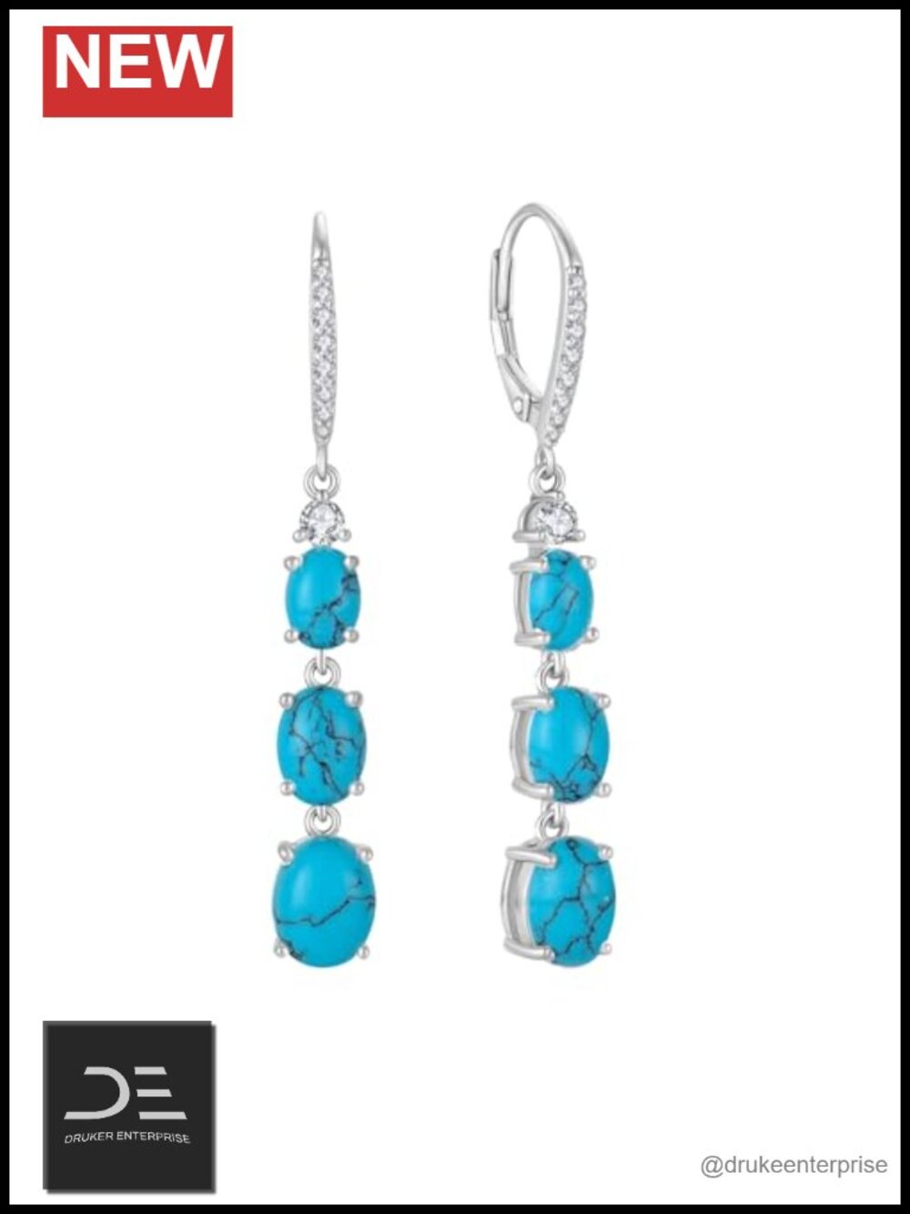Sterling Silver Dangle Drop Earrings Cubic Zirconia Leverback